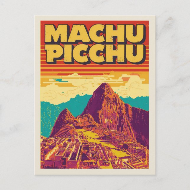 Postal Estilo de póster de viaje retro de Machu Picchu (Anverso)