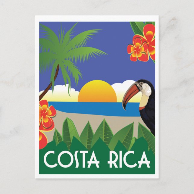 Postal Estilo de viaje vintage de Costa Rica (Anverso)