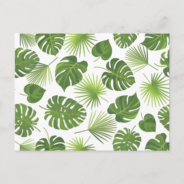 Postal Estilo Exótico Patrón de hojas tropicales verdes (Anverso)