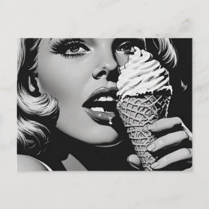 Postal Estilo gráfico BW de helado rubia de los 50