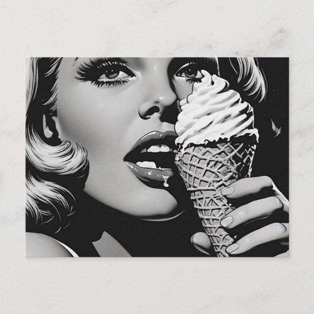 Postal Estilo gráfico BW de helado rubia de los 50 (Anverso)