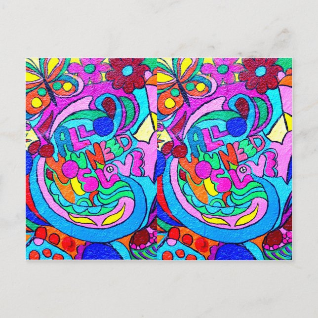 postal estilo hippie paz y amor (Anverso)