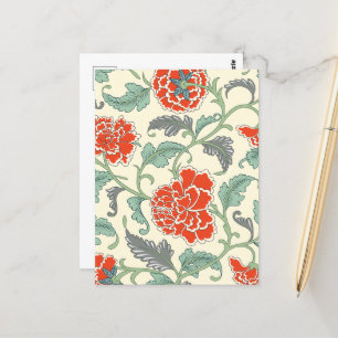 Postal Estilo japonés floral retro Rojo Marfil Verde