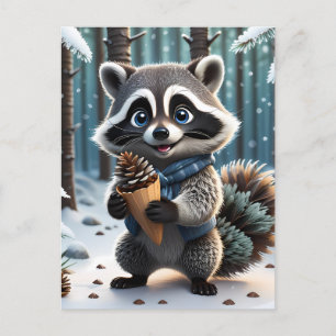 Postal Estilo kawaii lindo Raccoon con un cono de crema d