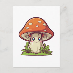 Postal Estilo kawaii lindo, recolección de champiñones