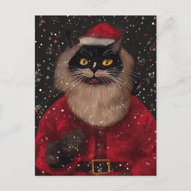 Postal Estilo Luis Wain Cat Santa Claus Postcard (Anverso)