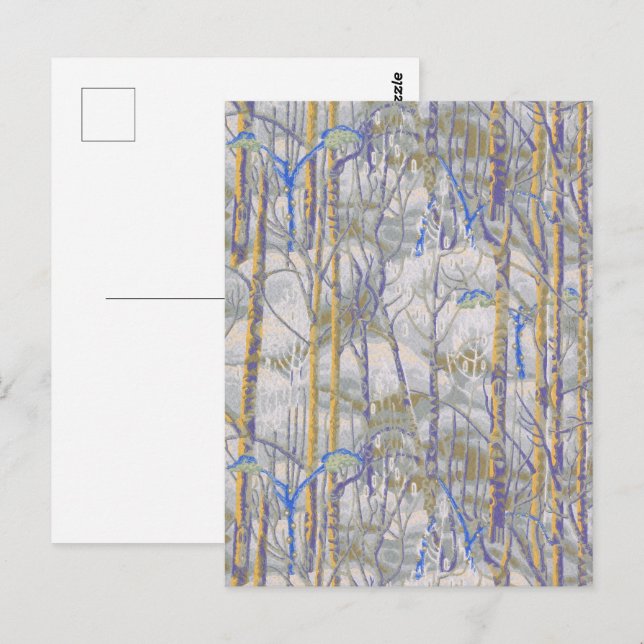 Postal Estilo Moderno de Mitad de Siglo Patrón de Bosque  (Anverso / Reverso)
