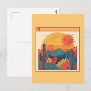 Postal Estilo Retro Caprichoso Boho Paisaje Atardecer