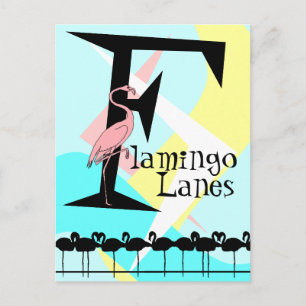Postal Estilo retro Flamingo Lanes Postcard aquis rosa