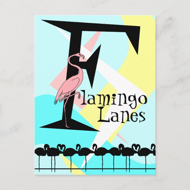 Postal Estilo retro Flamingo Lanes Postcard aquis rosa (Anverso)