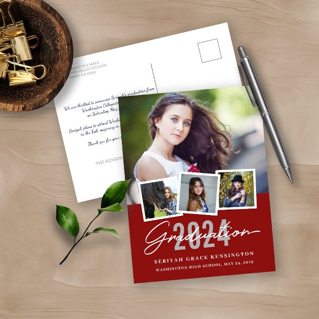 Postal Estilo Rojo Moderno De Graduación A Cualquier Año  (Subido por el creador)