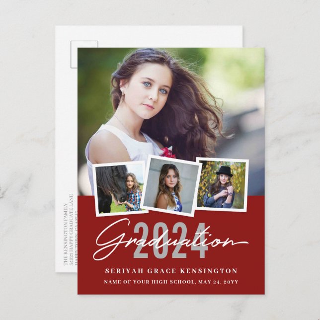 Postal Estilo Rojo Moderno De Graduación A Cualquier Año  (Anverso / Reverso)