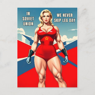 Postal Estilo soviético vintage divertido humor muscular 