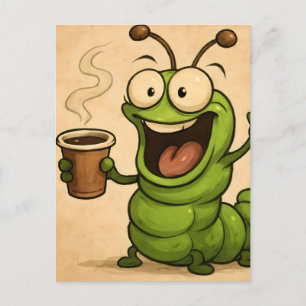 Postal estilo surrealista personalizado sobre oruga cafei