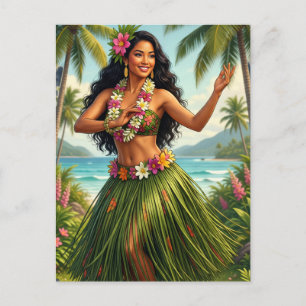 Postal Estilo vintage chica hula hawaiana viaje