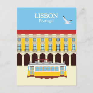Postal Estilo vintage del tranvía amarillo de Lisboa