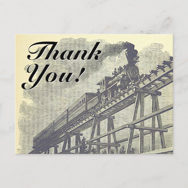 Postal Estilo vintage "¡Gracias!", Locomotora de trenes (Anverso)