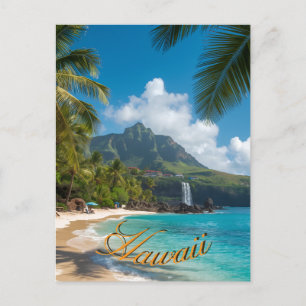 Postal Estilo vintage hawaiano palmeras marinas cielo azu