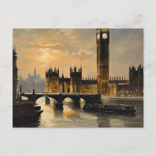 Postal Estilo vintage Londres viaje Big Ben Parlamento
