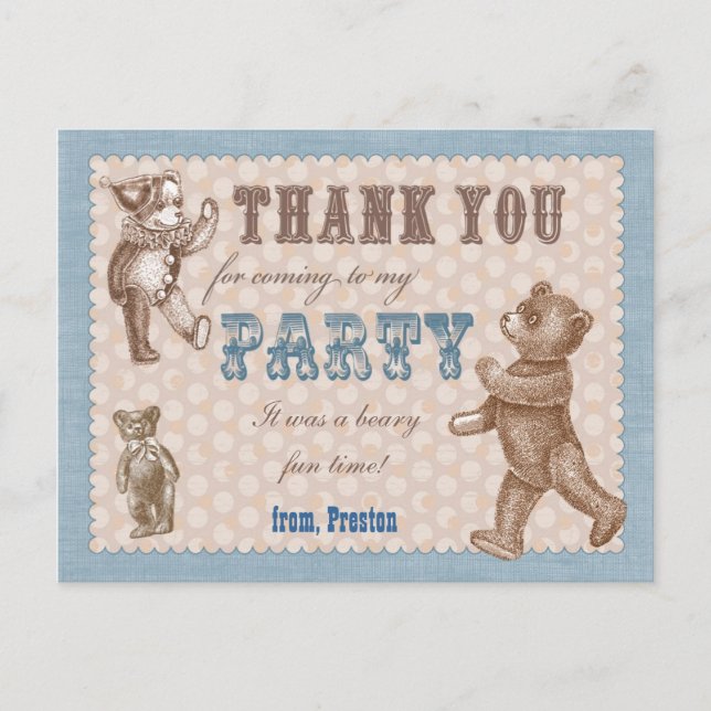 Postal Estilo Vintage Teddy Bear Gracias Postcard (Anverso)