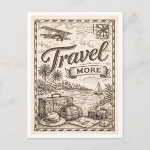 Postal Estilo vintage "Viajar más"