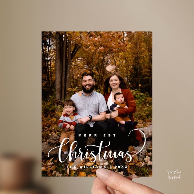 Postal Estilo y rústico, foto familiar de Feliz Navidad (Stylish and Rustic, Merriest Christmas Family Photo Postcard, Season Greeting, personalised)