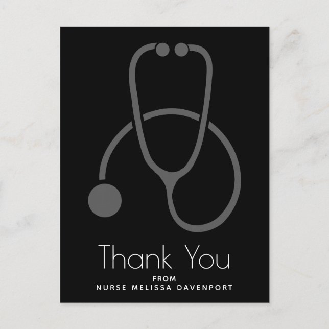 Postal Estiloso Ilustracion Gris Stethoscope Gracias (Anverso)