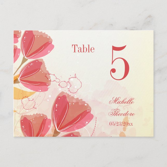 Postal Estiloso tulipanes rosa salmón número de mesa boda (Anverso)