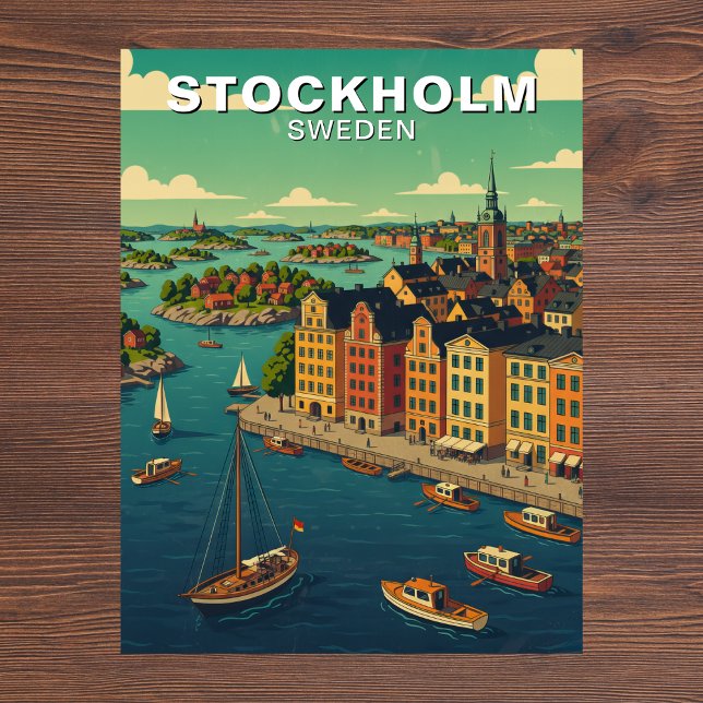 Postal Estocolmo Antiguo Suecia Orilla del Mar Viajes (Vintage Stockholm Sweden Waterfront Travel Postcard)