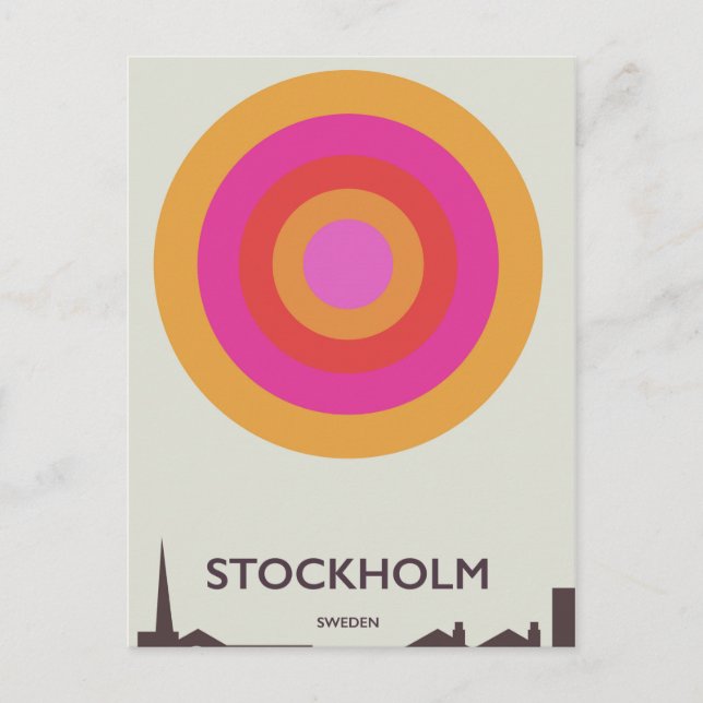 Postal Estocolmo, poster de viajes vintage de Suecia. (Anverso)