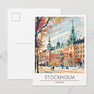 Postal Estocolmo Suecia Arte Ilustración Viaje