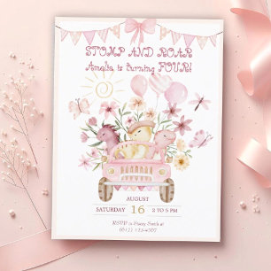 Postal Estómago rosa y cuarto cumpleaños de los dinosauri