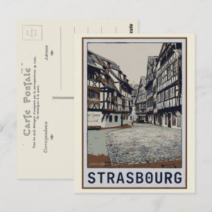 Postal Estrasburgo Centro histórico ilustracion Francia
