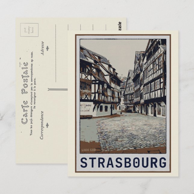 Postal Estrasburgo Centro histórico ilustracion Francia (Anverso / Reverso)