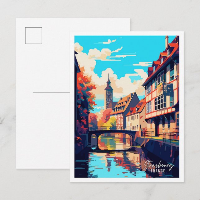 Postal Estrasburgo Francia Ilustracion de Viajes de Arte  (Anverso / Reverso)