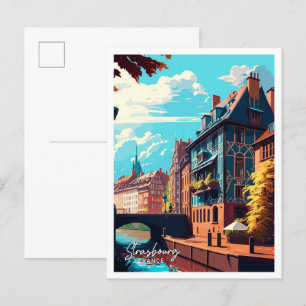 Postal Estrasburgo Francia Viaje Ilustracion Viejo Viejo