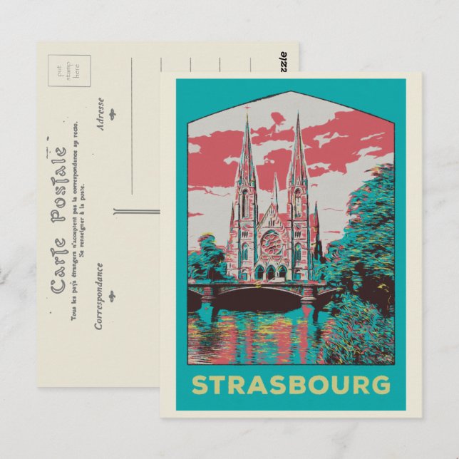 Postal Estrasburgo Iglesia San Pablo ilustracion Francia  (Anverso / Reverso)