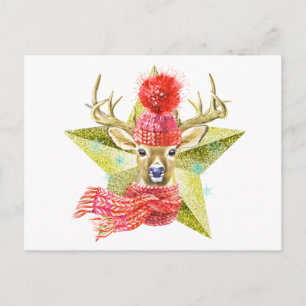 Postal Estrella Adorable de color de agua para invierno