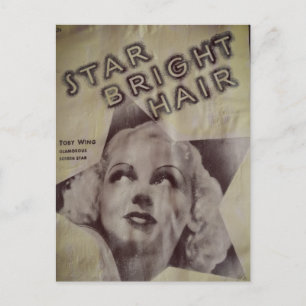 Postal Estrella de cabello brillante de anuncio retro pos