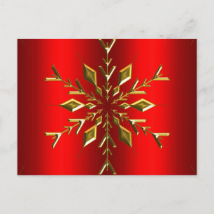 Postal Estrella de copo de nieve de oro en Navidades rojo
