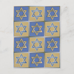 Postal Estrella de Judaica del azul metalizado del oro de