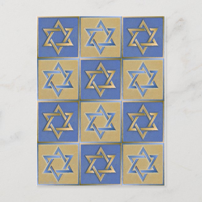 Postal Estrella de Judaica del azul metalizado del oro de (Anverso)