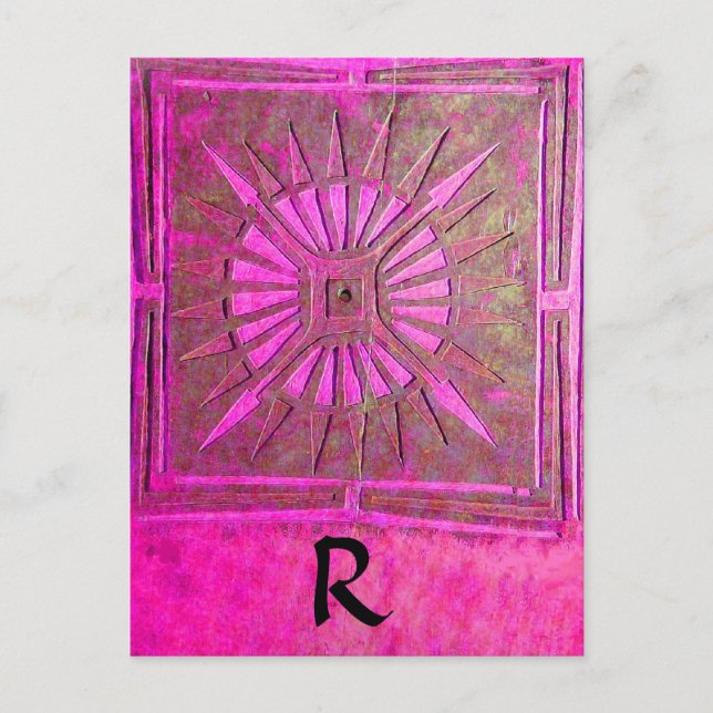 Postal ESTRELLA DE MAÑANA rosa, negro de fucsia, monogram (Anverso)