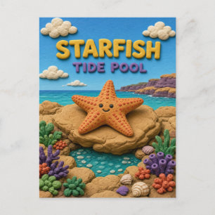 Postal Estrella de mar, arte en arcilla de charco de mare