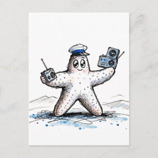 Postal Estrella de mar bailando con radios en ilustración
