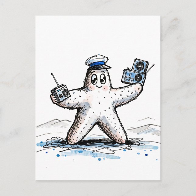 Postal Estrella de mar bailando con radios en ilustración (Anverso)