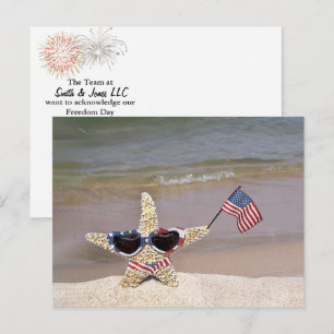 Postal Estrella de mar con bandera americana