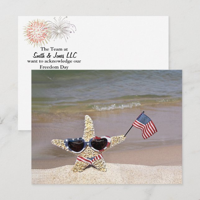 Postal Estrella de mar con bandera americana (Anverso / Reverso)