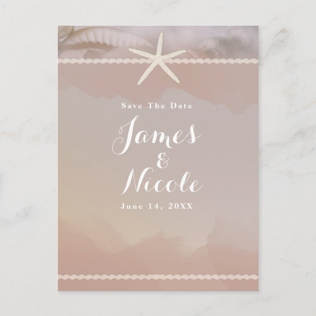 Postal Estrella de mar de playa beige taupe Save the Date (Anverso)