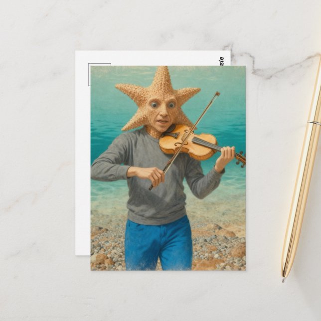 Postal Estrella de mar tonta haciendo música (Anverso/Reverso In Situ)